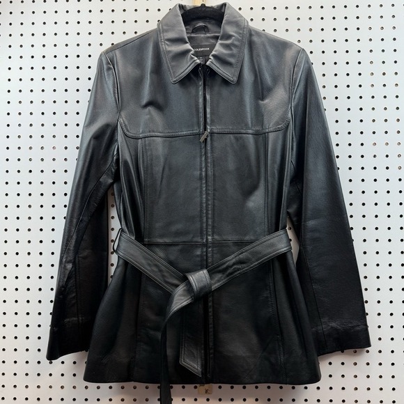 Women's Genuine Leather Coat Belted Colebrook Size M - Picture 2 of 5